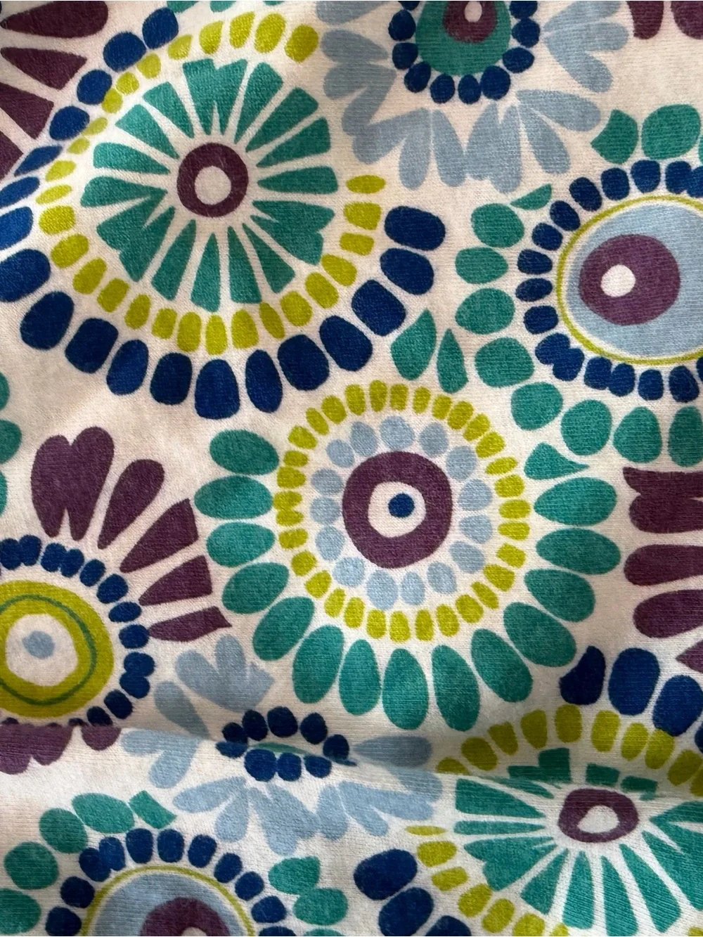 Tea Collection Blue Floral Geometric Romper with Green & Purple Accents Size 12